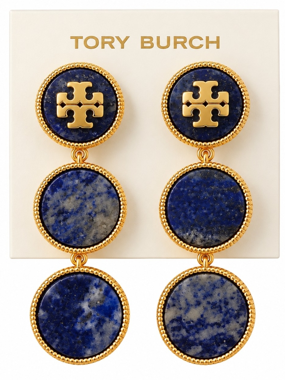 Tory Burch Blue Stone Triple Drop Earrings – Gold Tone